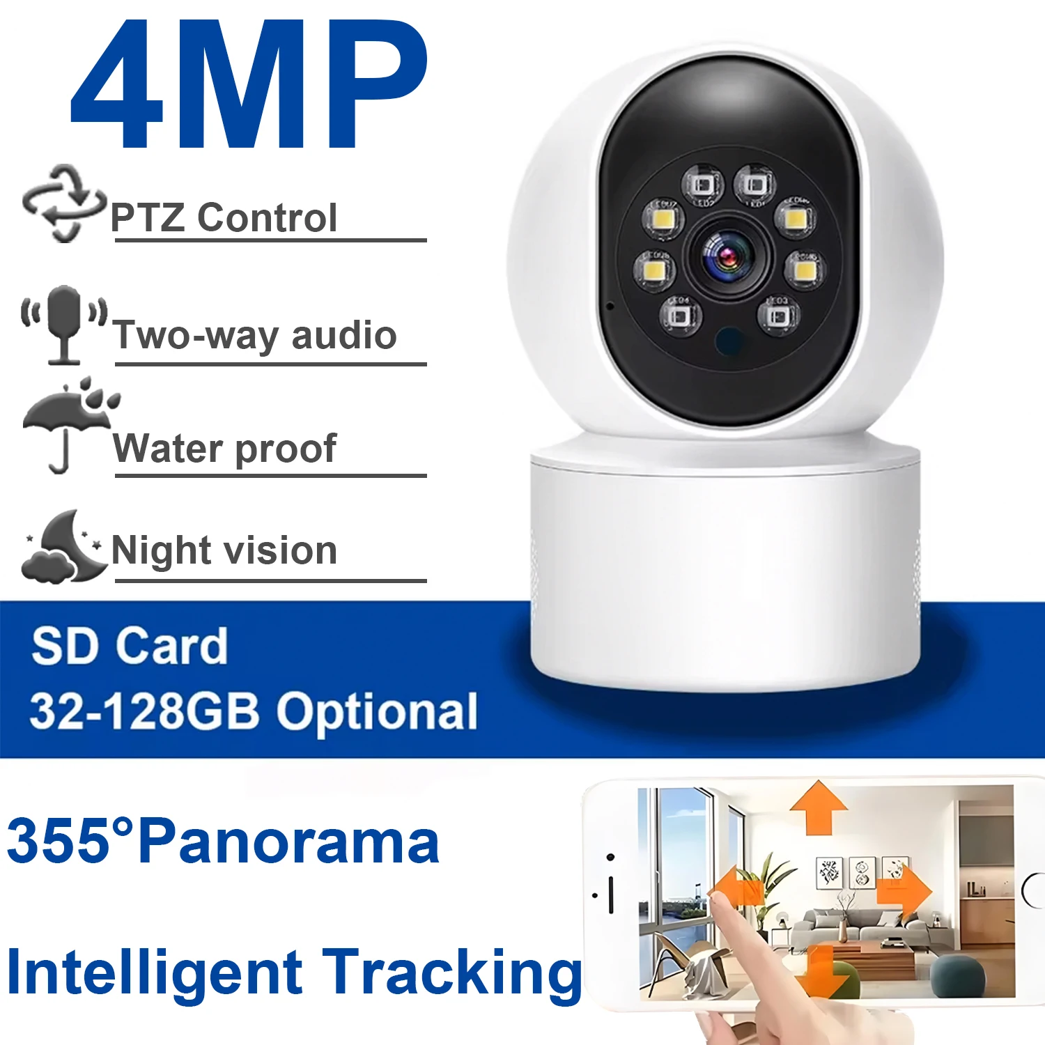 Whole house movement Dual Lens 360°Rotatable Home Secuiry  WiFi Surveillance Auto Tracking Night Vision Monitor Smart Camera NEW