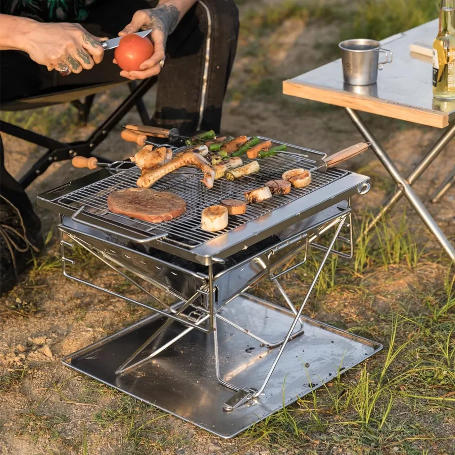 Height Adjustable Portable Campfire Grill with Carry Bag