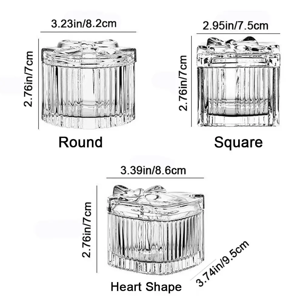 3Pcs Transparent Crystal Glass Jewelry Storage Box Exquisite Decorative Ring Earrings Gift Boxes with Lid Heart-Shaped