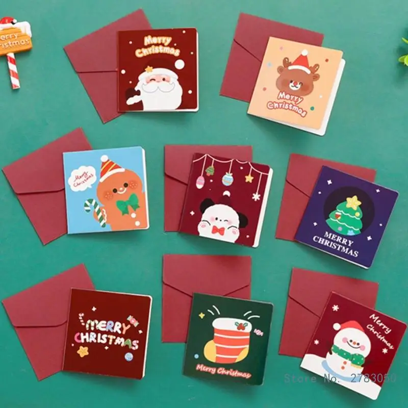 

10Pcs/set Festive Holiday Card Collection with Envelopes Christmas Themed Greeting Cards Blank Inner Paper Cards Random Color