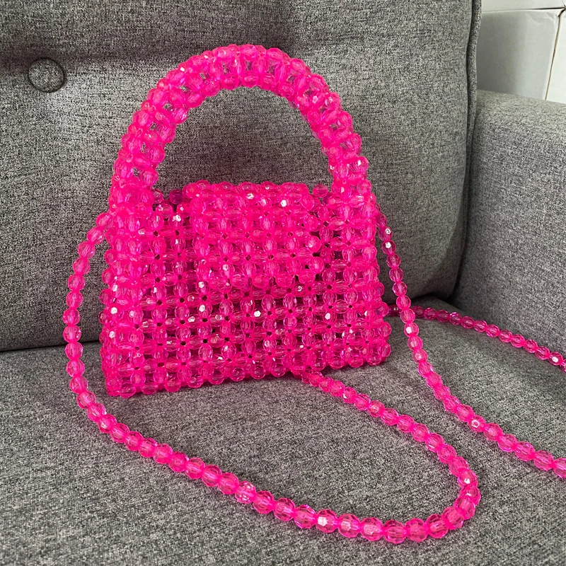 Bolso de mano con cadena larga para mujer, bolsa tejida a mano con cuentas verdes, diseño único, Asa superior, para fiesta