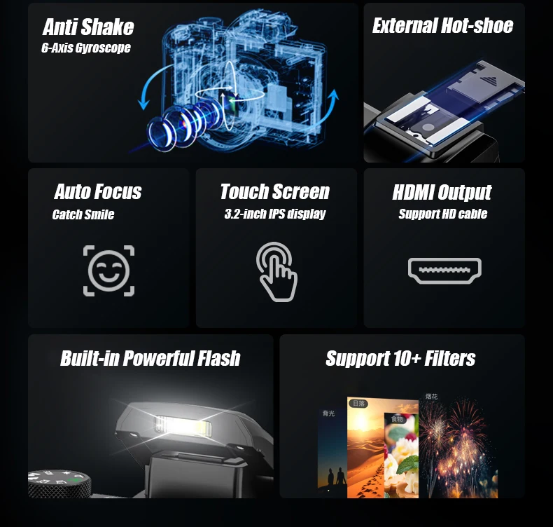 SONIDA 5K DSLR Optical Zoom HD Video Camera 3.2-inch IPS HD Touchscreen Display Digital Camera