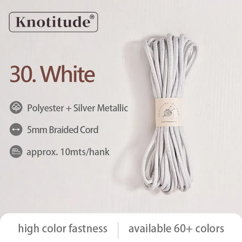 Silver Glossy Polyester Braid Rope with Shiny Lurex Metallic Finish - Ideal for DIY Jewelry Projects, 5mm x 10m