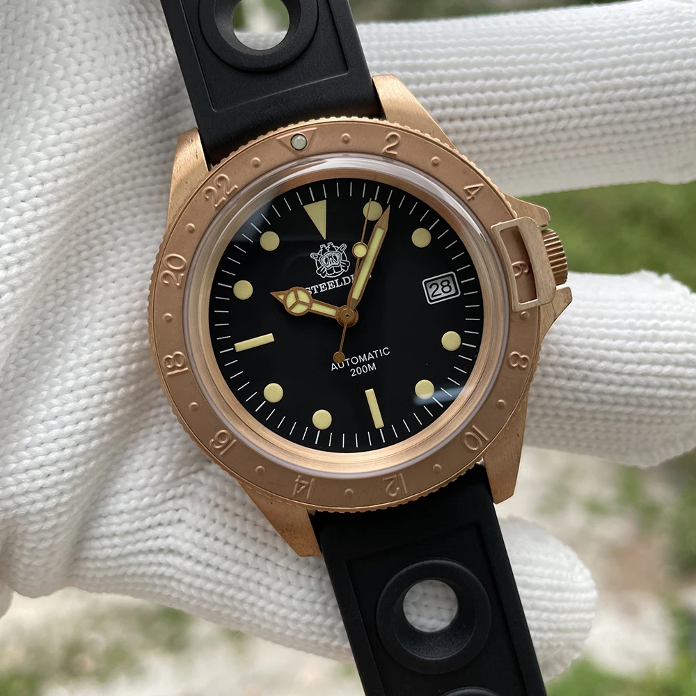 STEELDIVE Bronze Vintage Diver Watches Men SD1966S V2 New Pointer Mechanical Wristwatch Pot Cover Bubble Mirror 20Bar Waterproof |