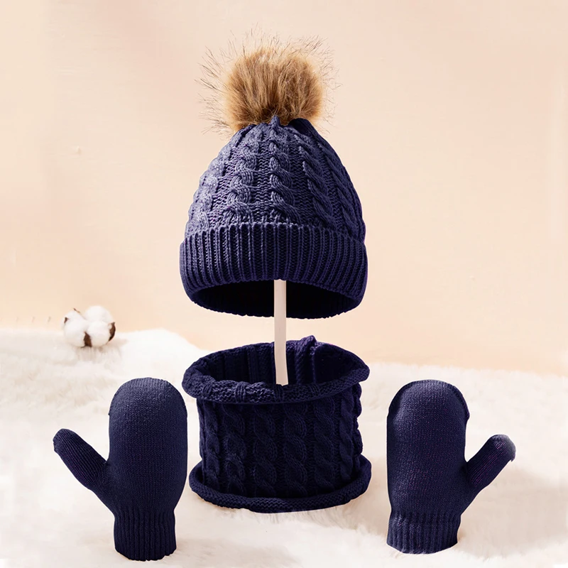 Winter child knitted hat and scarf gloves set boy and girl warm hat 3-piece sets children new outdoor ski hat scarves in color