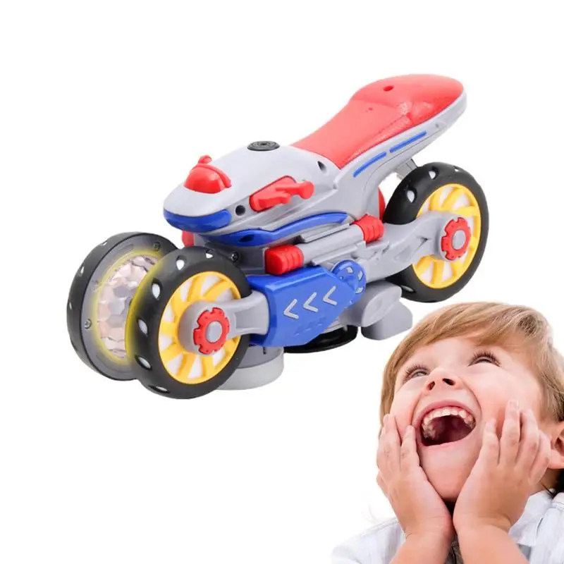 

Stunt Car Toy Electric Motorcycle Transform 360 Degree Rotating 4 Wheels Motorcycle Toys With Music LED Light For Kids Boys