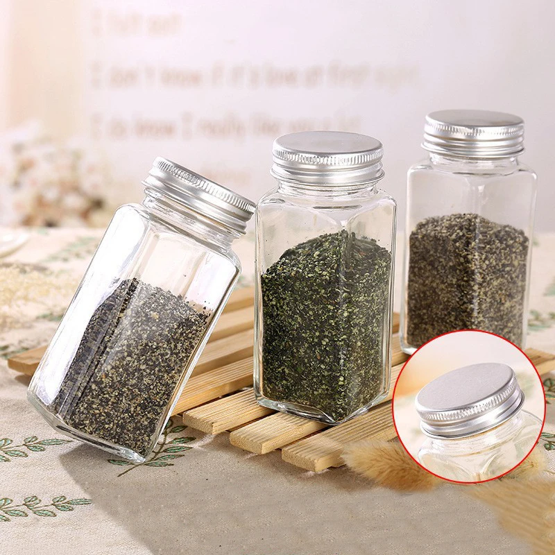

Square Seasoning Bottle Glass Spice Storage Container Condiments Bottle Square Seasoning Bottle for Kitchen & Outdoor Camping