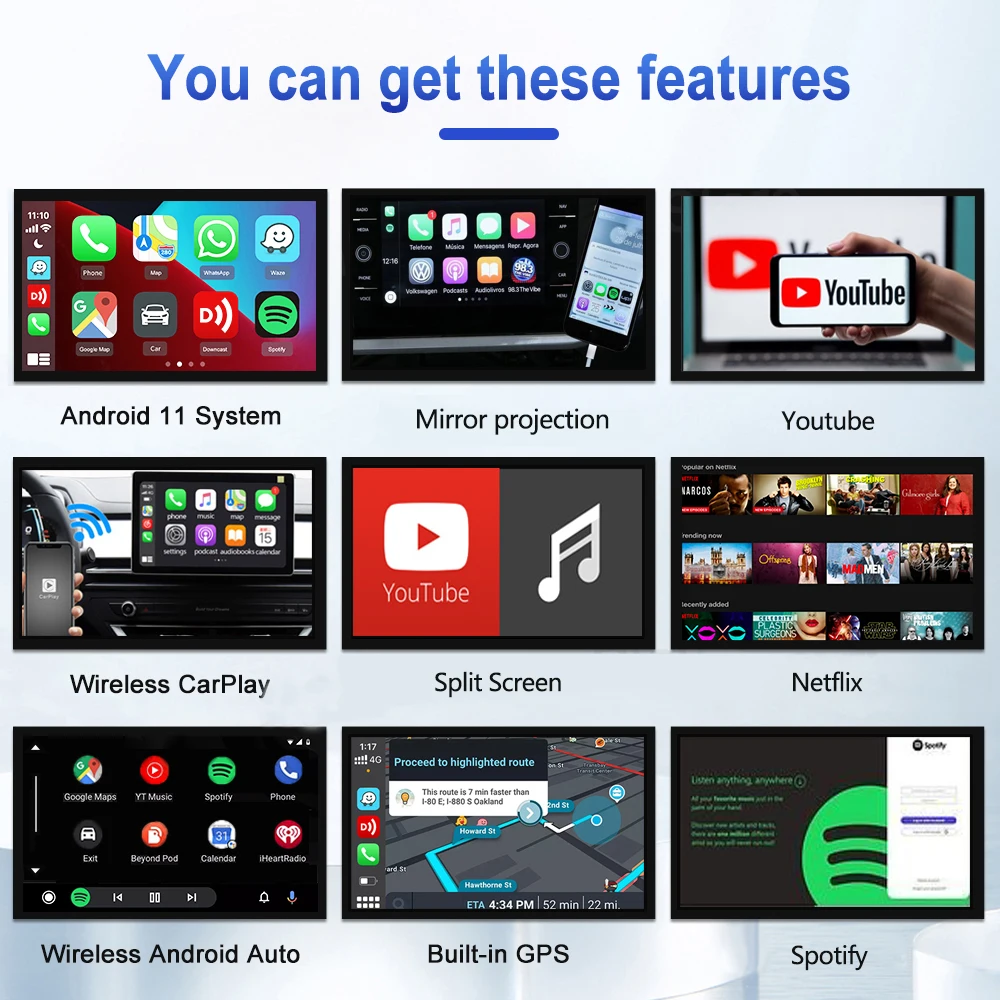 Ushi CarPlay Ai Box ȵ̵ 11 Wireless CarPlay ȵ̵ Auto YouTube Netflix IPTV TV Streaming Box Activator For Jaguar 