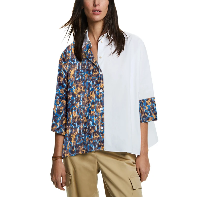 CHCH 2024 여성 탑 빈티지 디자인 느슨한 패션 불규칙한 패치 워크 숙녀 탑..