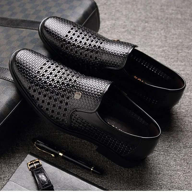 Leather Shoes Men's Leather Sandals Casual Soft Sole Breathable Business Low Heel Hollow Out Dress