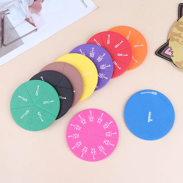 9pcs/12Pcs Early Education Learning Counting Math Toy Round Rainbow Magnetic Fraction Tiles 1