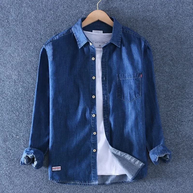 Loose Fit Men's Denim Shirt Spring Autumn Fashion Casual Washed Handsome Large Size Male Model Clothing,denim shirt