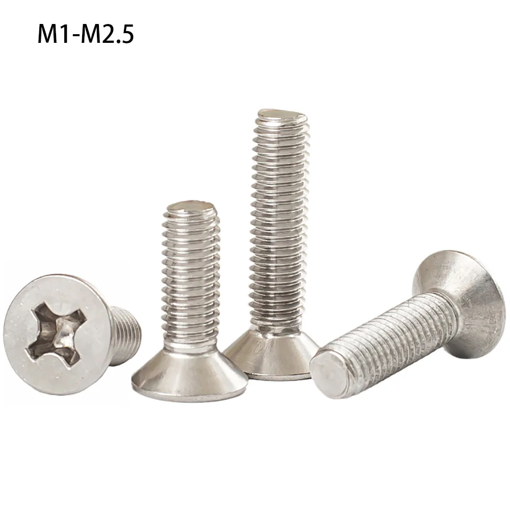 

M1 M1.2 M1.4 M1.6 M2 M2.5 крестообразный Винт 3-60 мм 304 нержавеющий стальной крестообразный плоский винт с потайной головкой