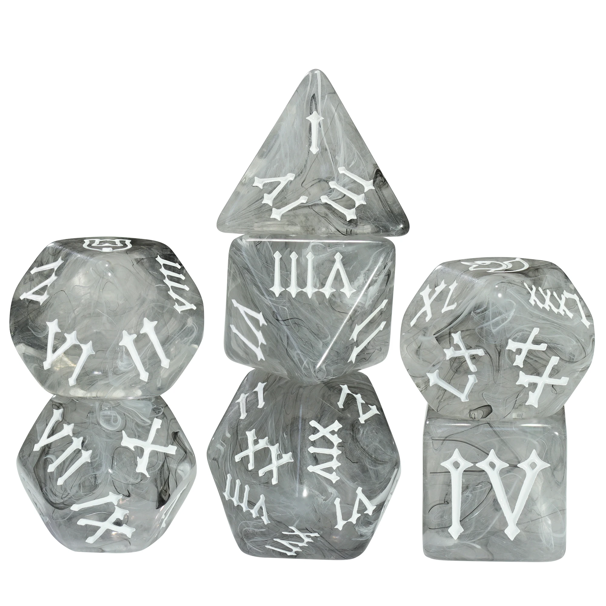 Misty Effect Roman Polyhedral Dice Set - 7-Piece Colorful Collection