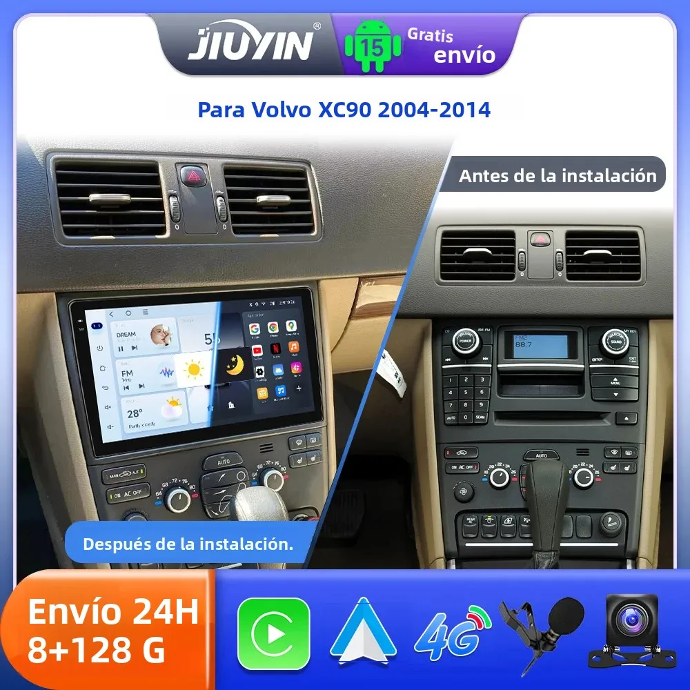 Reproductor de radio para coche JIUYIN de 10,1 pulgadas para Volvo XC90 2004-2014, Android15, multimedia, inalámbrico, CarPlay, audio, vídeo, estéreo, pantalla GPS 1