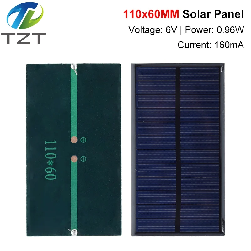 TZT 6V 160mA 0,96W Solarpanel 110X60MM Standard Epoxy Polykristallines Silizium DIY Batterieleistung Lademodul Mini-Solarzelle