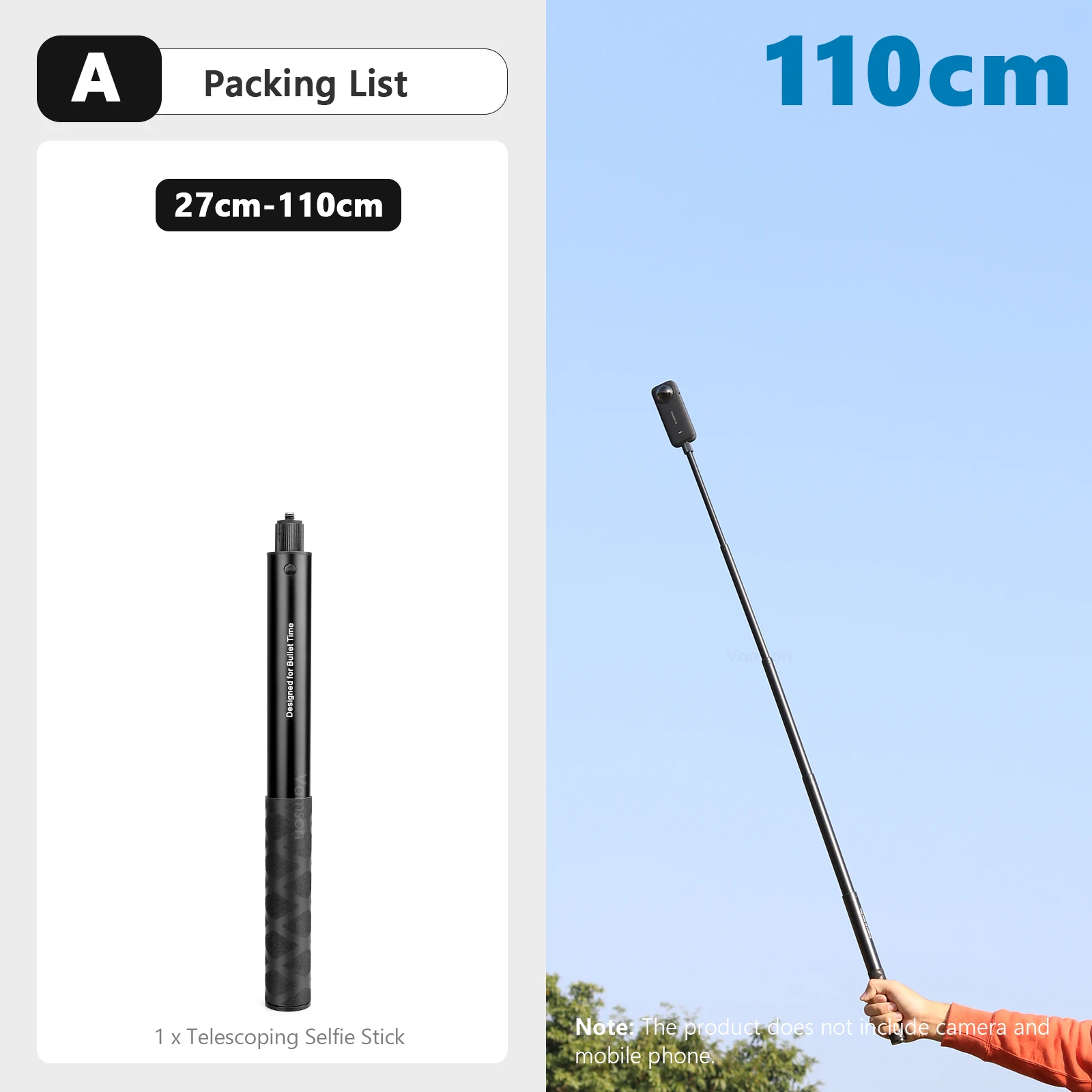 O'woda Invisible Selfie Stick for Insta360 X3, Extendable Portable Monopod  Bullet Time Rotatable Handle Kit with Mini Camera Tripod for Insta360 X3