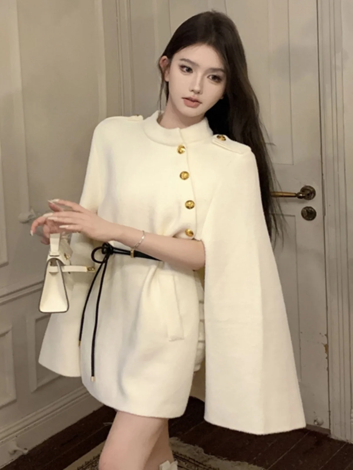 2023 New Women's Tweed Coat Long Medium Length Cloak Sle Autumn Winter High Faion Sensation Lazy Sle Woolen Coat