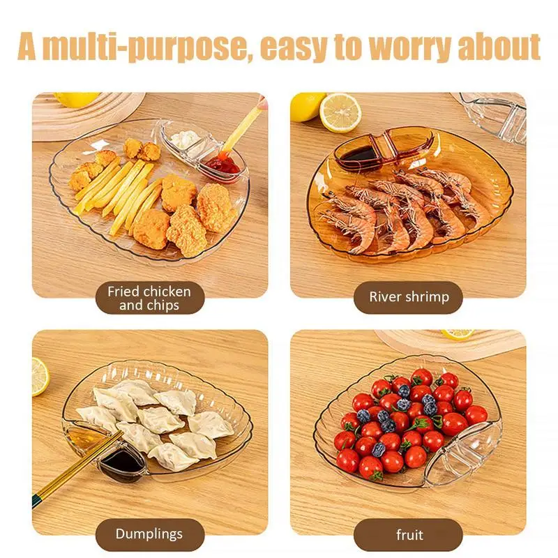Fruit Serving Dishes Transparent Shell Shape Serving Dishes Household Plate With Dipping Saucer Portable Fries Plate For
