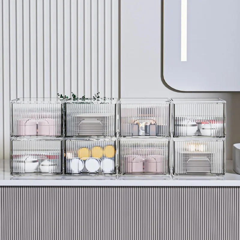Clear Stackable Storage Drawer, Acrylic Drawer, Cosmetic Organizer, Plastic Organizer for Dresser, Under, Kitchen Cabinet, 3