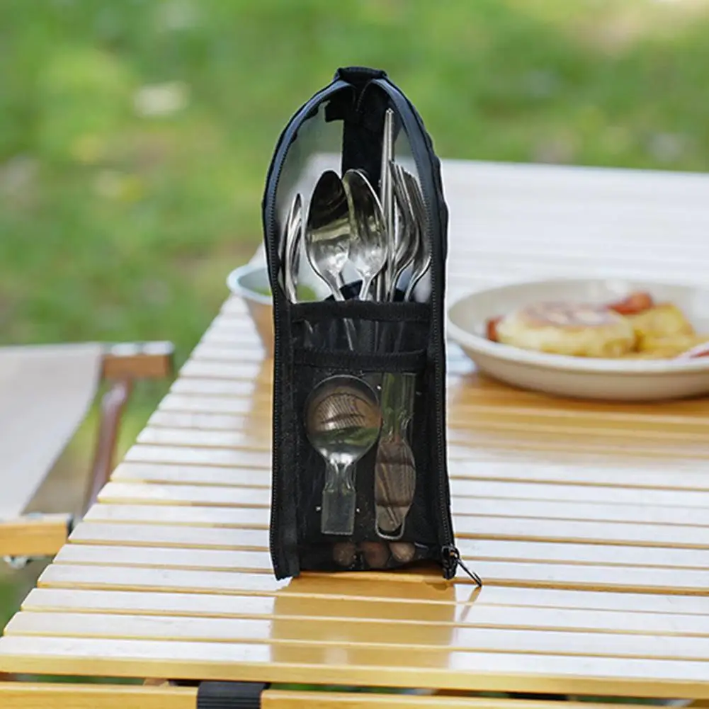 Cutlery Storage Pouch Waterproof Outdoor Cutlery Storage Bag with Mesh Pocket for Travel Camping Picnic Portable Utensils