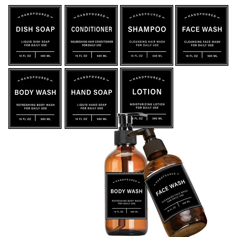 Shampoo Conditioner Body Wash Bathroom Bottle Stickers 7/8 PCS Waterproof Soap Dispenser Labels Large Size Lotion Label Sticker bathroom labels sticker set