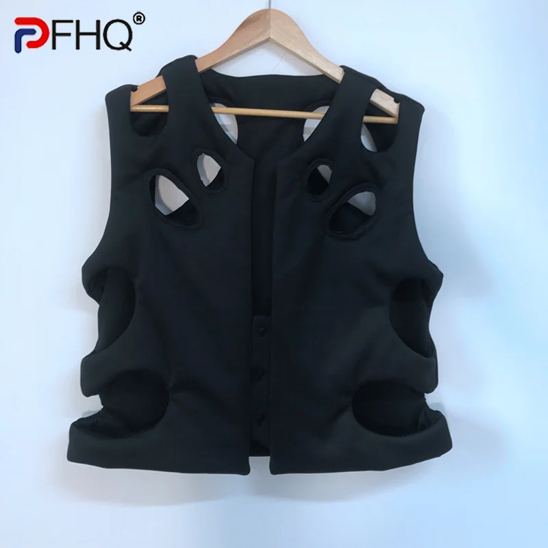 

PFHQ Avant-garde Holes Men's Personality Hollow-out Waistcoat Fashion Cotton High Quality Sleeveless Vest Designer Tide 21F1851
