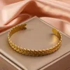 Women's Retro Adjustable Leaf Shaped Bangle Bracelet, Non Fading Exaggerated Stainless Steel Gold Color Metal Bracelet 2