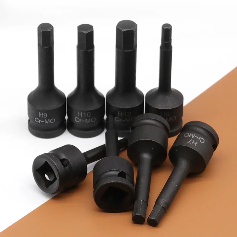 1/2 Inch Pneumatic Wrench Drive Impact Socket Set Hex Bits Hexagon Screw Socket Lengthened  H4 H5 H6 H7 H8 H9 H10 H12 Cr-MO 6