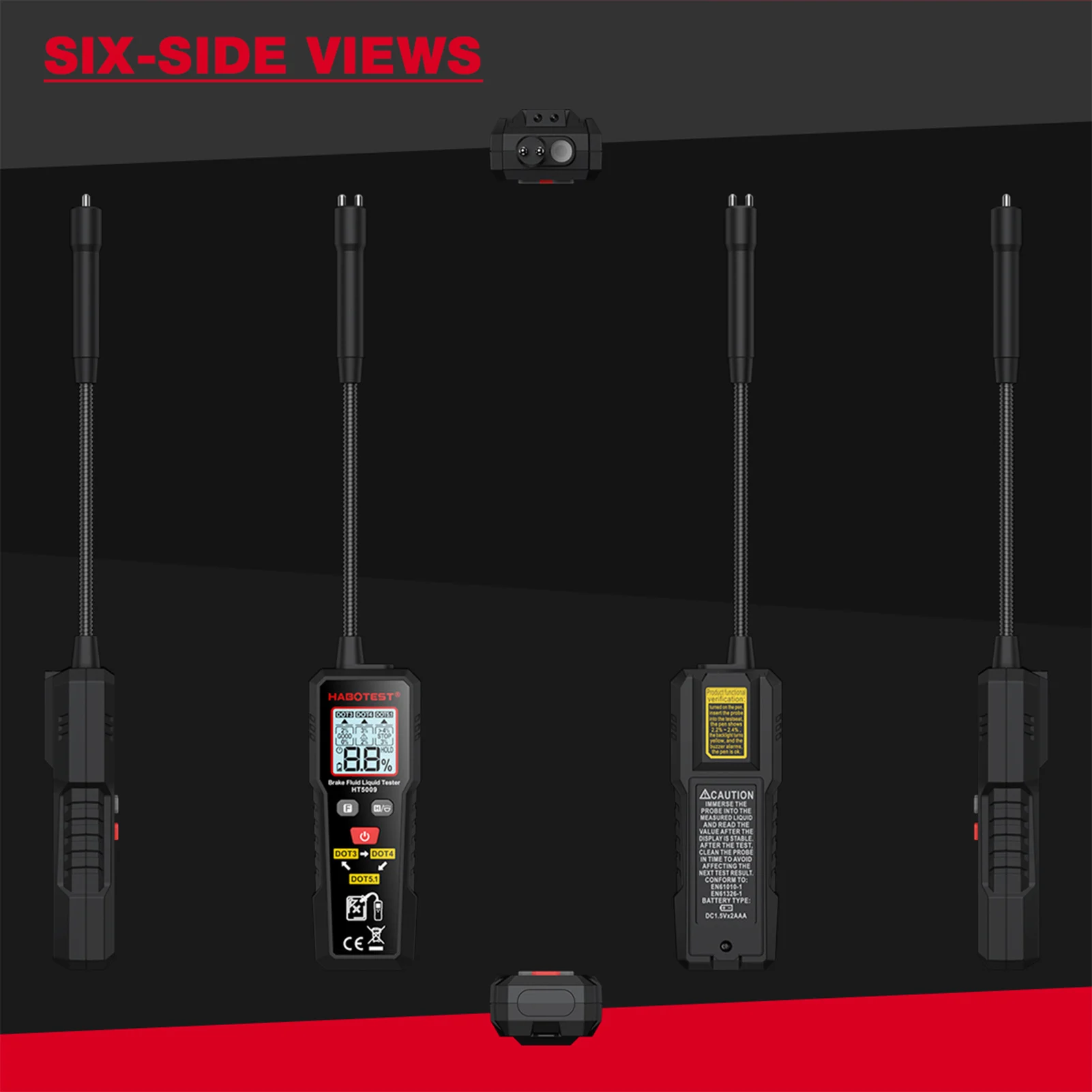 Digital Brake Fluid Tester Auto Car Brake Oil Moisture Detector DOT3/DOT4/DOT5.1 with Backlight Flexible Probe Brake Oil Tester 6