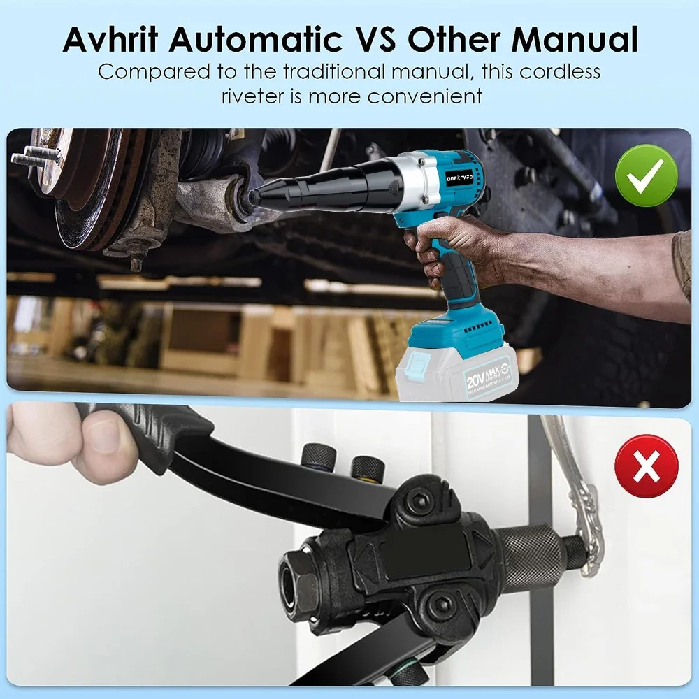 Electric 18V Brushless Electric Rivet Gun Cordless Rivet Nut Gun Automatic Rivet Tool With LED Light For 18V Makita Battery 2