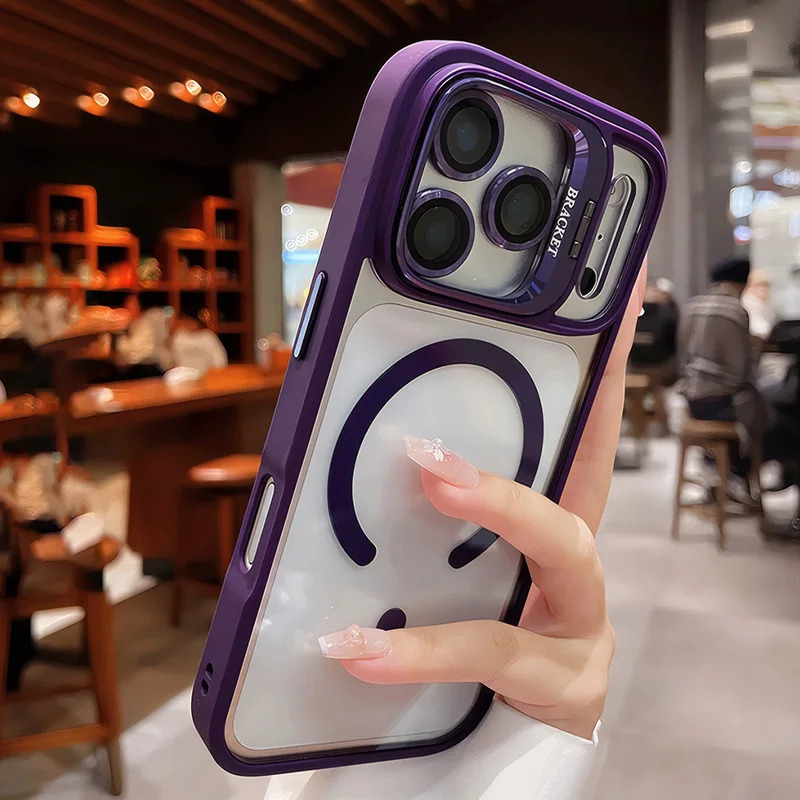 Luxury Magnetic Attraction Bracket Case with Lens Holder and Enhanced Protection – Clear Cover
