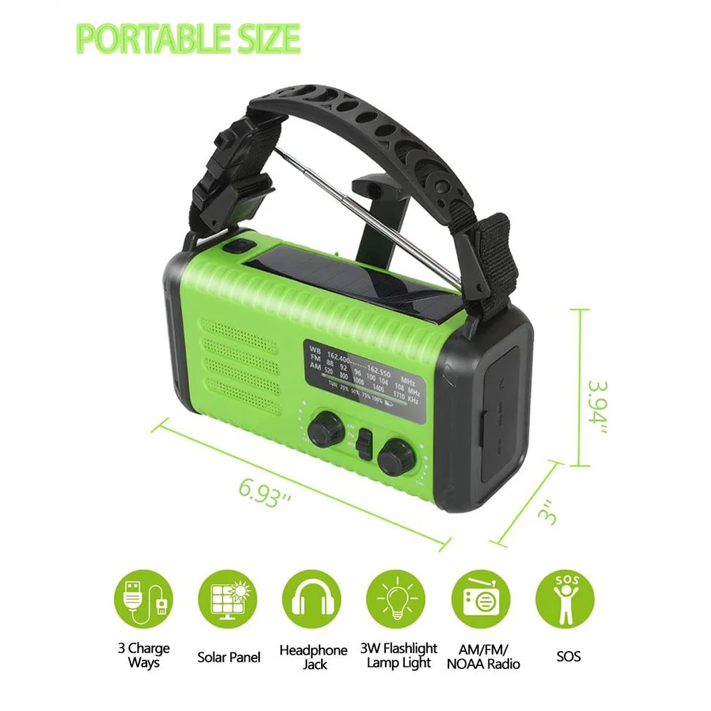 USB 충전식 비상 라디오 20000mAh 태양열 핸드 크랭크 발전기 라디오 날씨 AM/FM 라디오 SOS 알람 보조 배터리 손전등