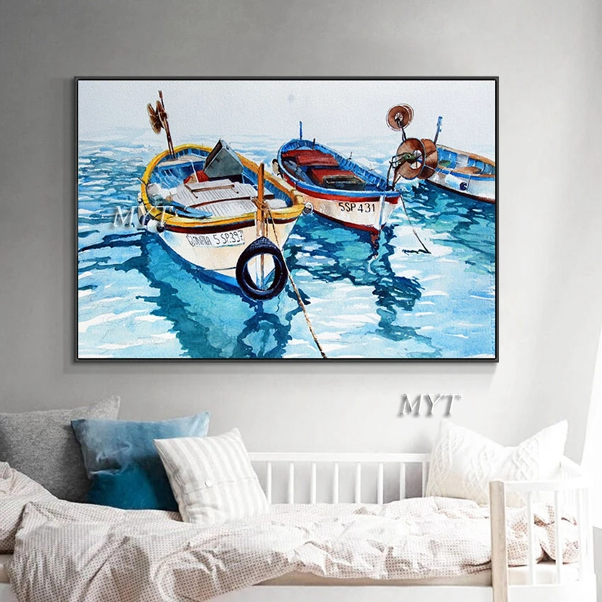 

Natural Scenery Oil Painting New Arrival Canvas Wall Art Modern Pictures Unframed 3D Abstract Seascapes With Boats Artwork