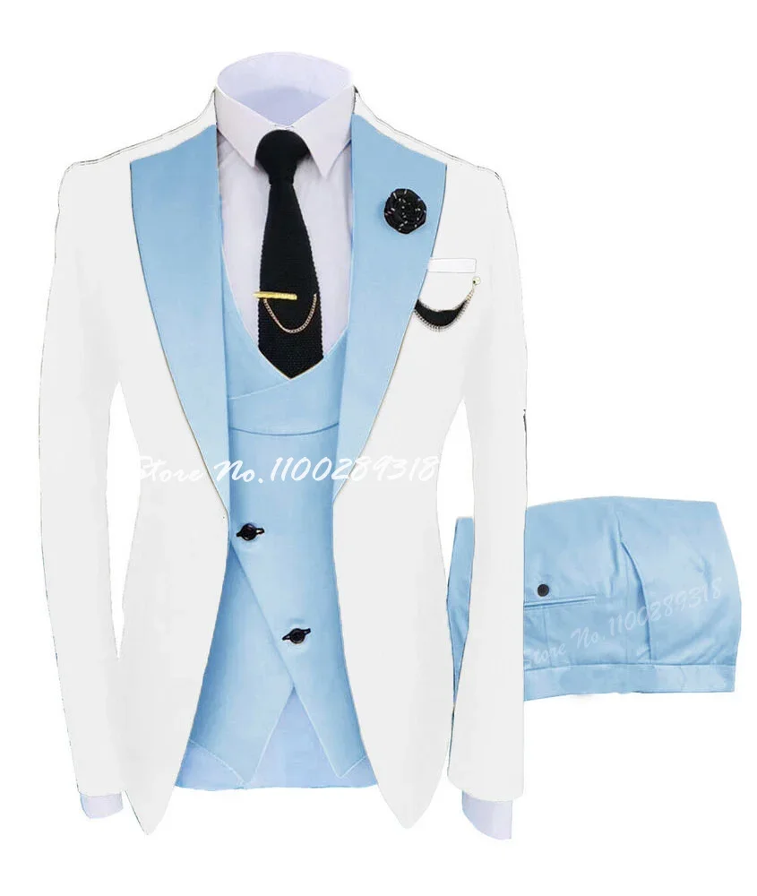 Suits For Men Casual Business Suit 3 Pcs Set Groom Tuxedo Wedding Coustime Homme Luxe(Coat + Vest + Pants)