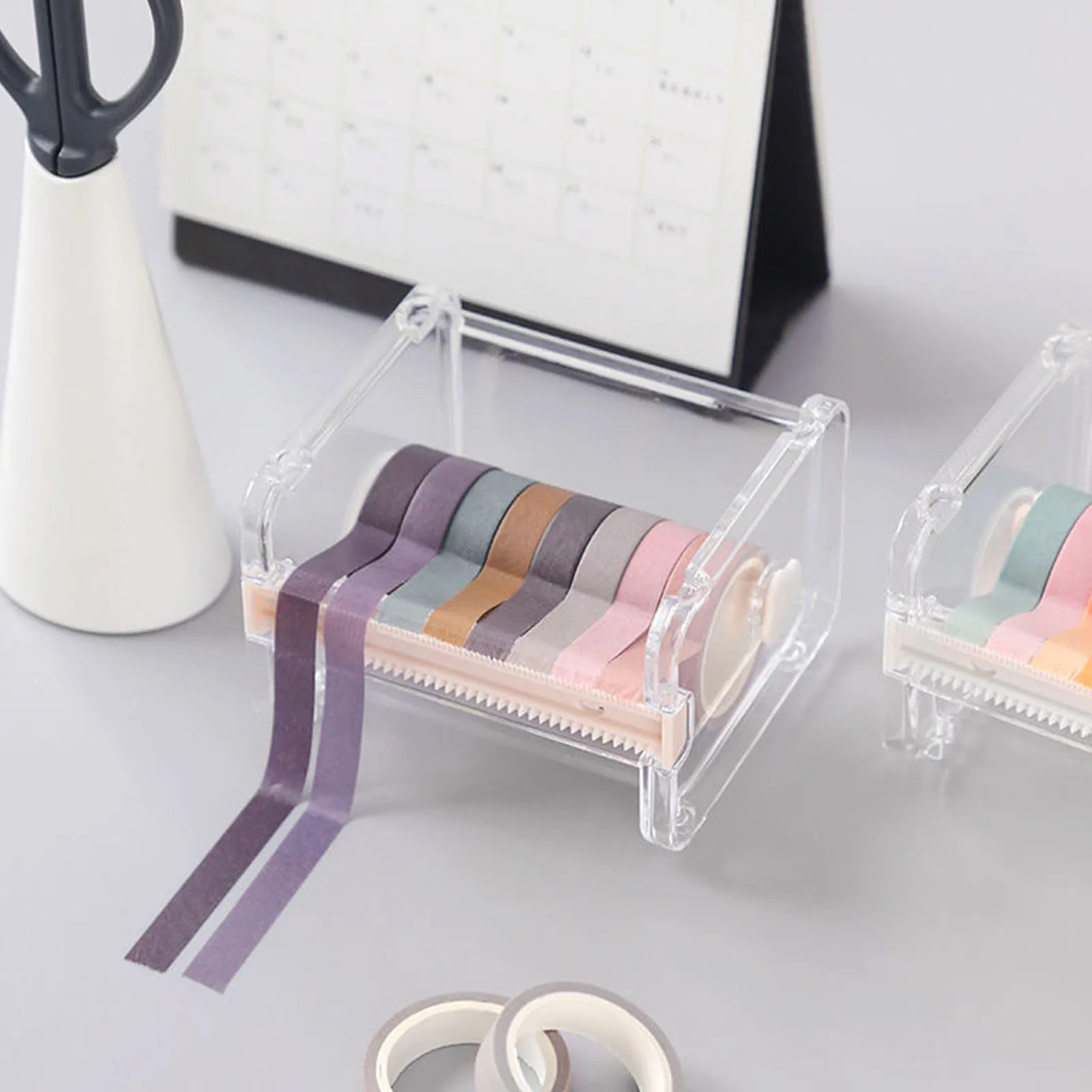 Tape Cutter Washi Tape Dispenser Cutter Transparent 2 Serrated  ABS Plastic Stackable Tape Holder Dispenser for Storage