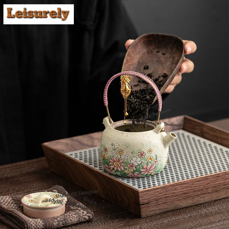 220ML Caramel Glaze Cute Rabbit Lifting Handle Teapot Japanese Tea Infuser Pot Tea Maker Kettle with Ball Hole Tea Items Craft