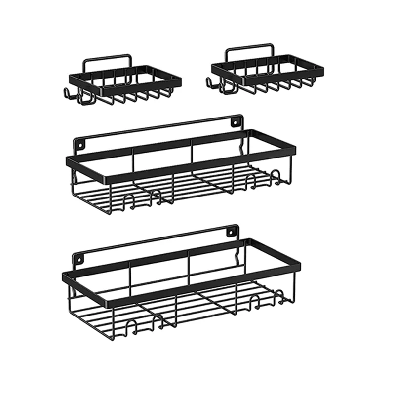 2-Pack Shower Caddy Basket Shelf with Hooks Stainless Steel for Black-2Pack