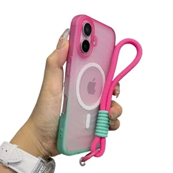Premium Water Ripple Design Phone Case with Lanyard - Gradient Matte Translucent Back Cover - iPhone 12 (Red Green)