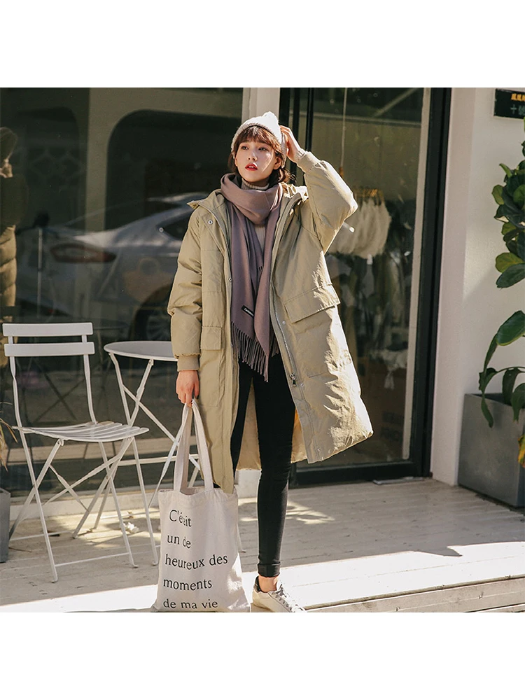 

New Autumn Fashion Korean Bubble Coat Female Solid Casual Parkas Fashion Outwear Hooded Long Cotton Coat Female Vintage Jacket