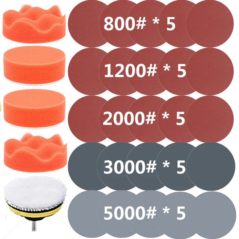 3inch Car Polishing Pad Buffing Sandpaper 15Pcs/Set Headlight