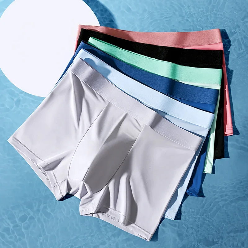 

Middle waist ice silk underwear men's graphene crotch boxer shorts summer breathable and comfortable four corner men's trousers