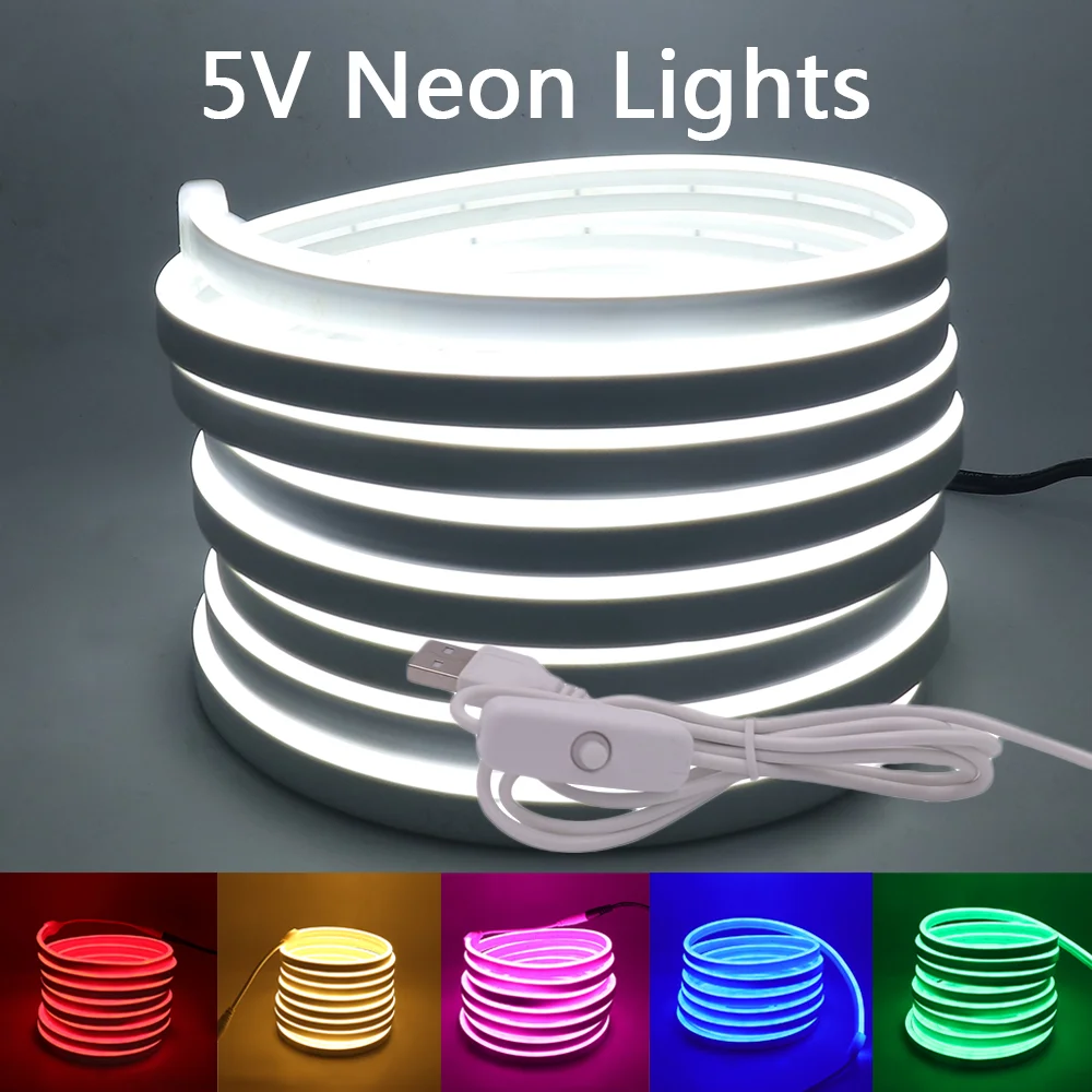 

5V Led Neon Strip Lights USB Flex Tape 2835 120leds/m Waterproof Rope Silicon Tube 6mm Narrow DIY Christmas Light Holiday Decor