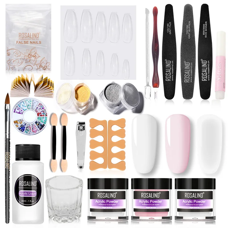 Acrylic Powder Liquid Crystal Glass Set nail powder acrylic nail powder nail kit nail tools White Clear Acrylic Powder With Brush Professional Nail Art Extension Tool Kit