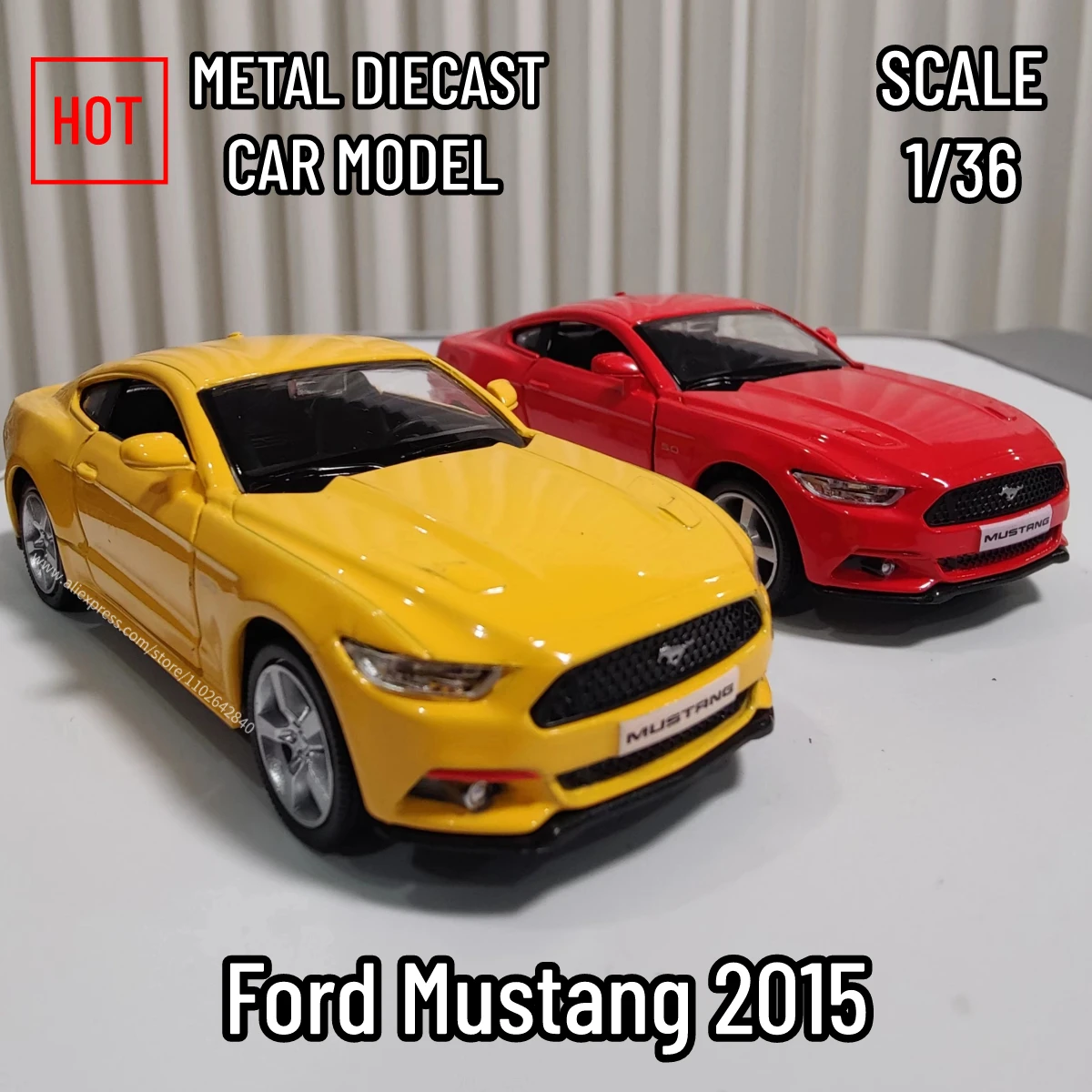 1:36 Scale Ford Mustang 2015 Car Model Replica Diecast Vehicle Miniature Home Office Interior Decor Xmas Gift Kid Boy Toy