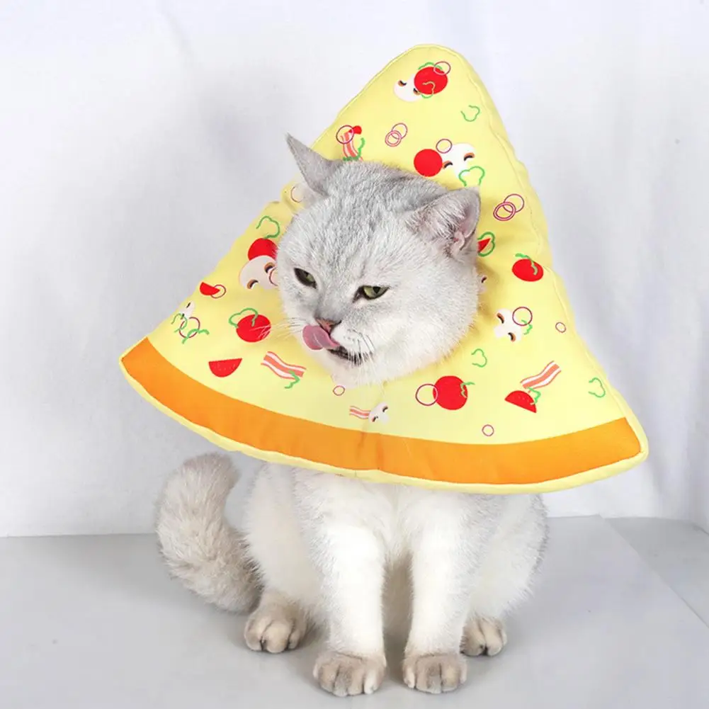 

Ошейник для домашних животных с регулируемым шнурком, милая мягкая ткань с мультяшным рисунком пиццы, ошейник для защиты от лизания после хирургии