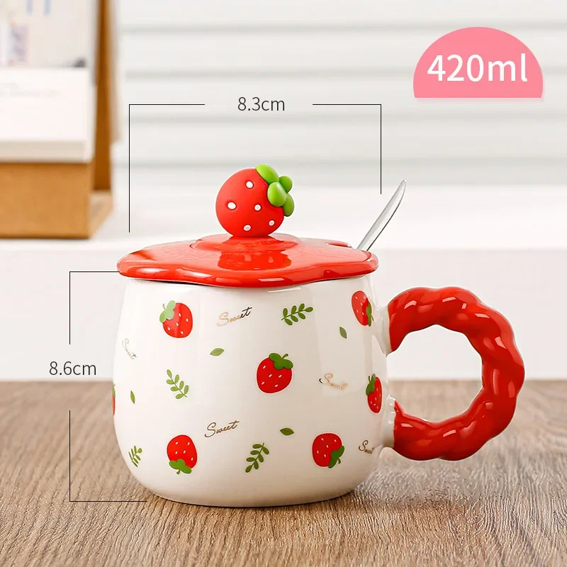 Cute Strawberry Mug Cartoon Fruit Mug Large Capacity Water Cup High Appearance Level Girls Breakfast Cup Home