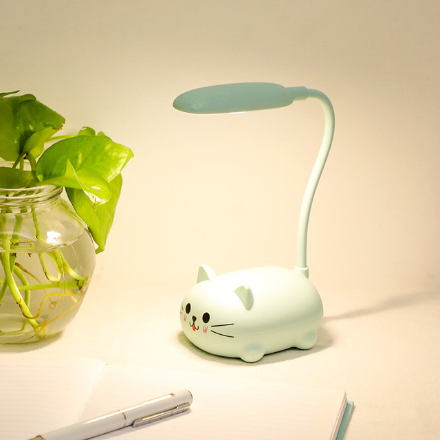 Cute Pet Animal Cat USB Recharge Battery Led Table Night Light Child Eye Protection Warm White Desk Lamp For Reading