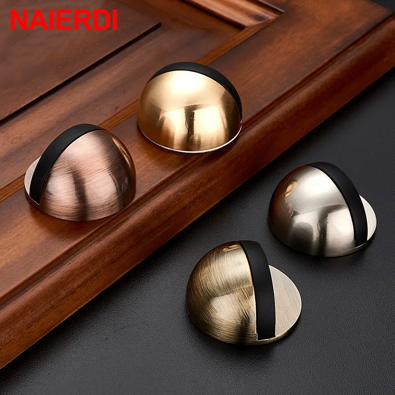 NAIERDI DS-07 Non Punching Sticker Hidden Stainless Steel Rubber Door Stopper Door Holders Catch Floor Mounted Nail-free Door Stops