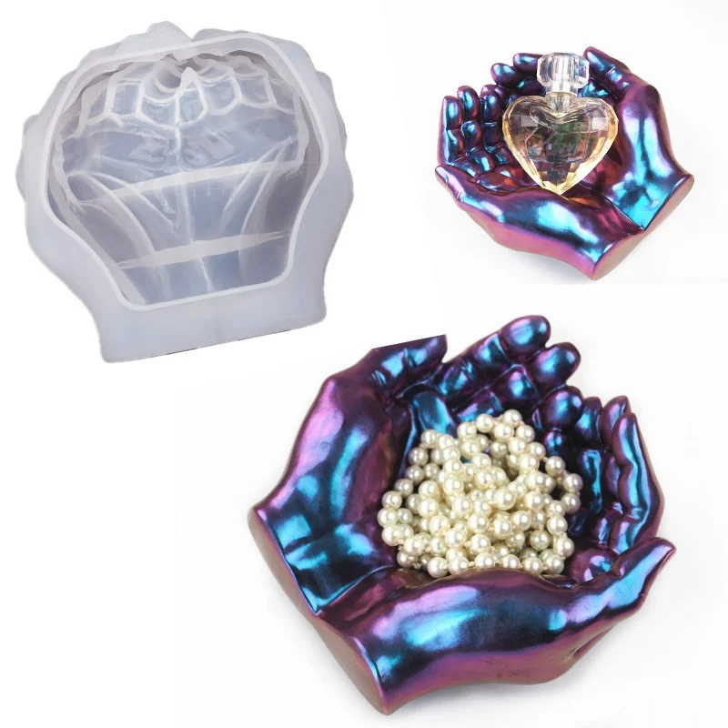 Description Picture 3 of itemTwo-hand Model Hand Storage Resin Candlestick Mold Concrete Silicone Mold Ceramic Clay DIY Crafts DIY Flower Pot Mold